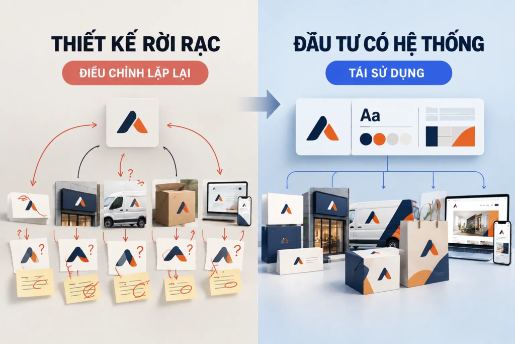 Sơ đồ đối chiếu quy trình thiết kế rời rạc với quy trình xây dựng hệ thống nhận diện có thể tái sử dụng.