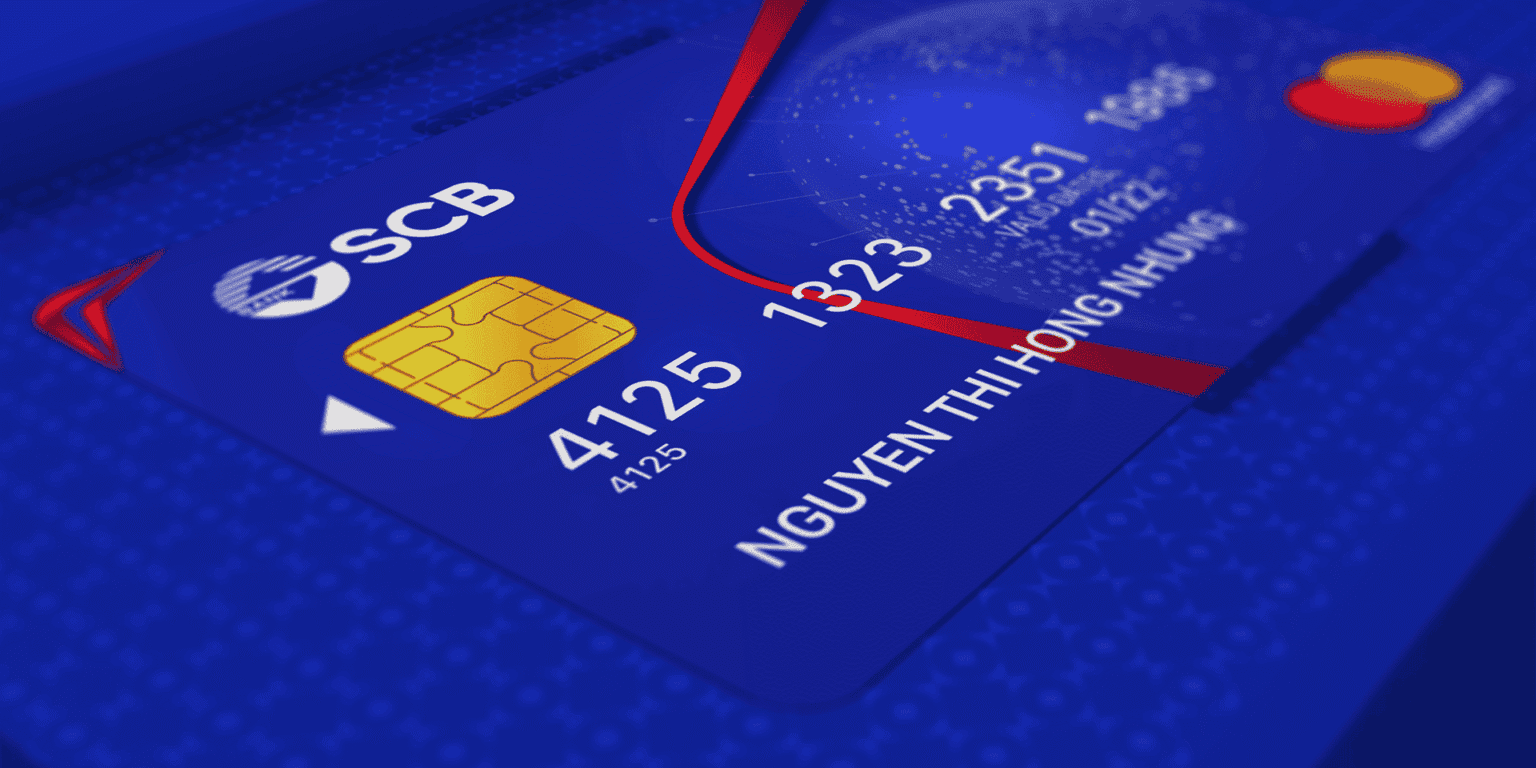 Close-up of an SCB bank card