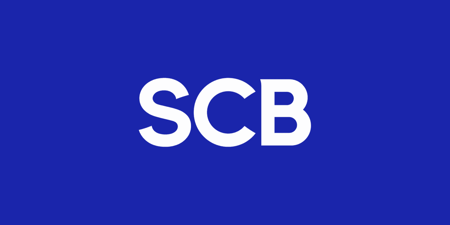 The SCB lettering on a blue background