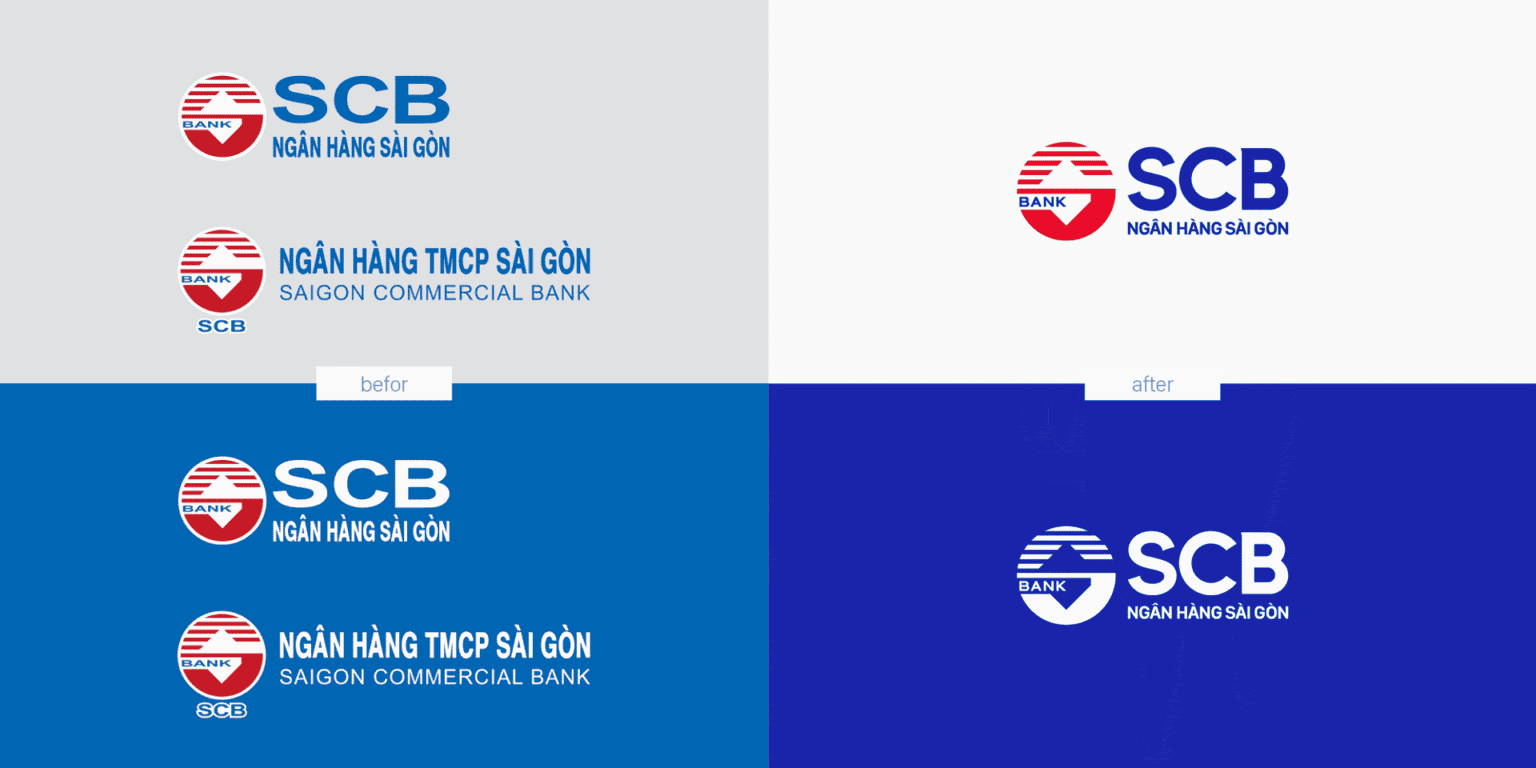 The SCB logo before and after the renewal, horizontal version
