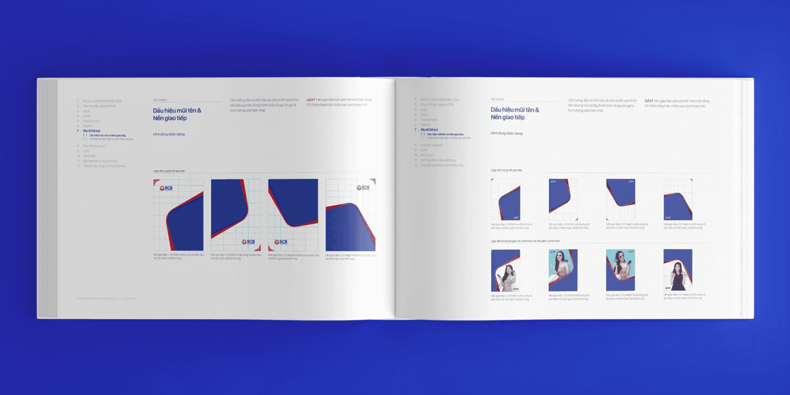 SCB Brand Guidelines, layout applications page