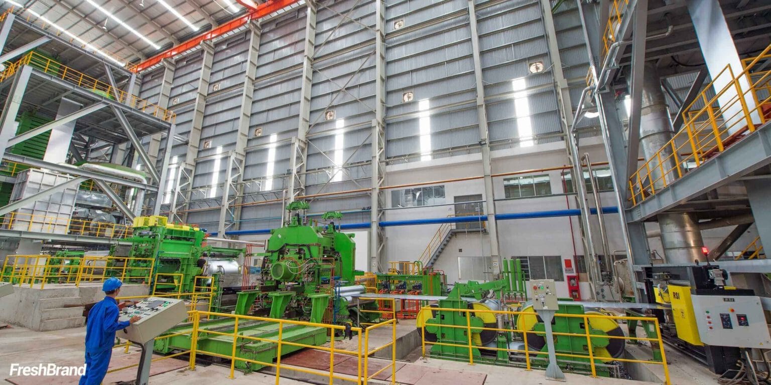Workers operating the line