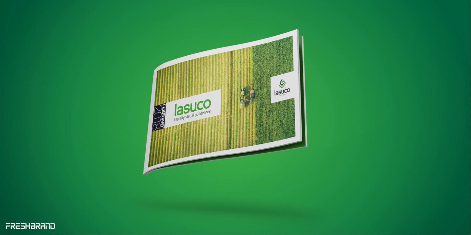 Bìa Brand Guidelines Lasuco trên nền xanh