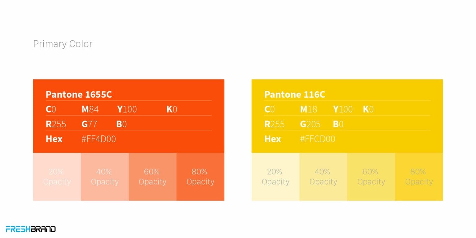 CAMIMEX’s two main colors: Pantone 1655C orange and Pantone 116C yellow