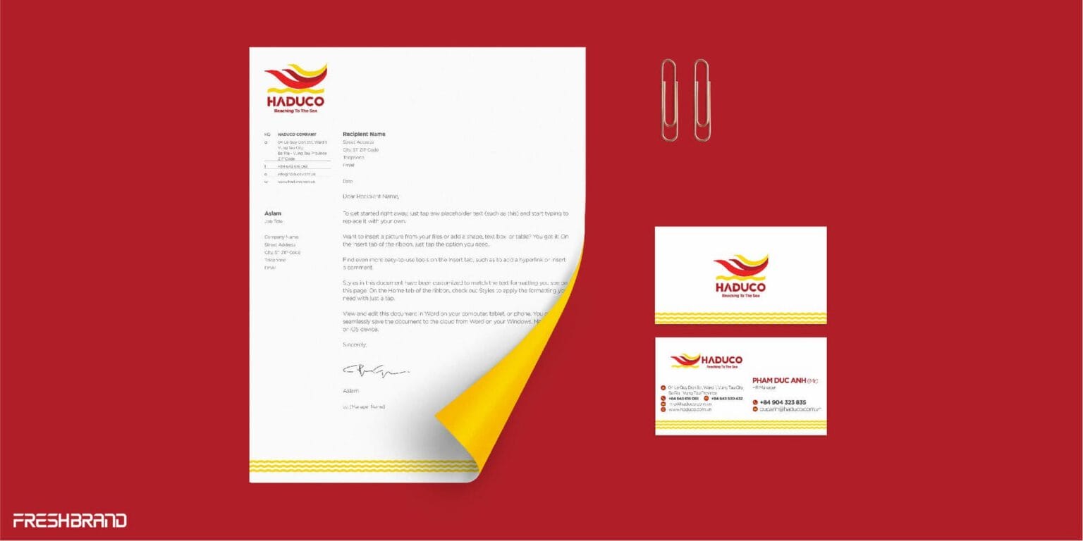 HADUCO letterhead and business card