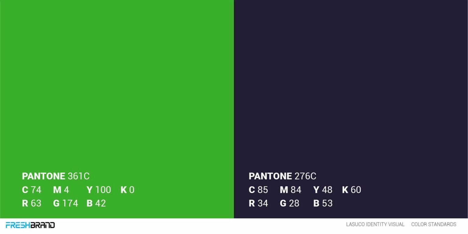 Lasuco’s two main colors: green Pantone 361C and navy Pantone 276C