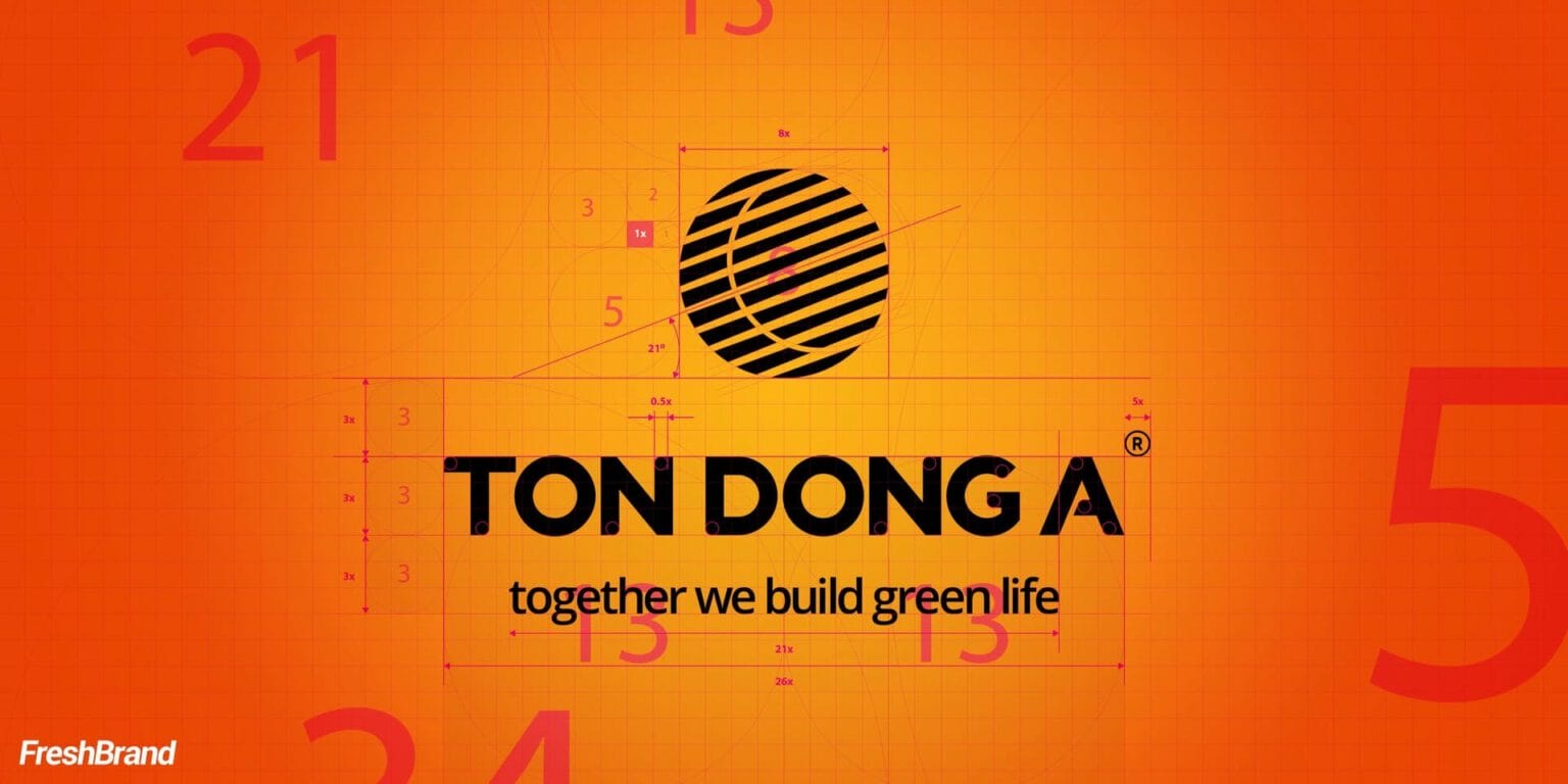 Logo TON DONG A với tagline tiếng Anh together we build green life