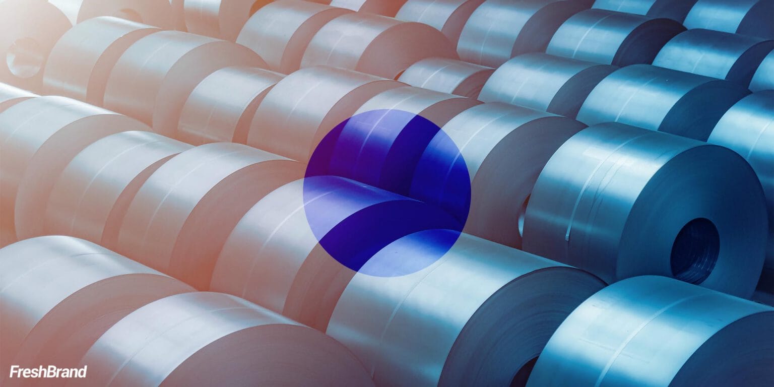 Steel coils and the green circle of the symbol