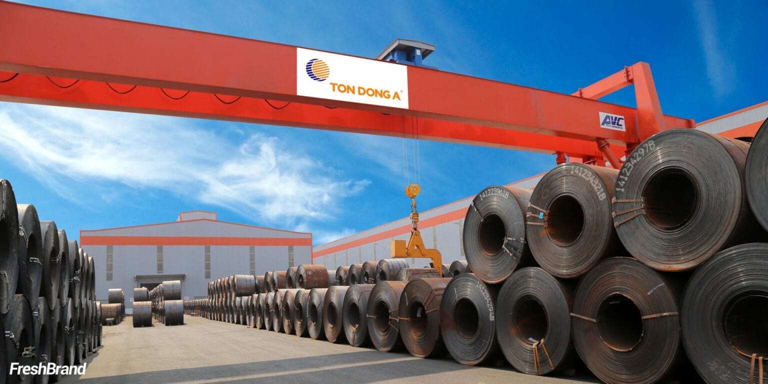 Overhead crane and steel coils at the Ton Dong A factory