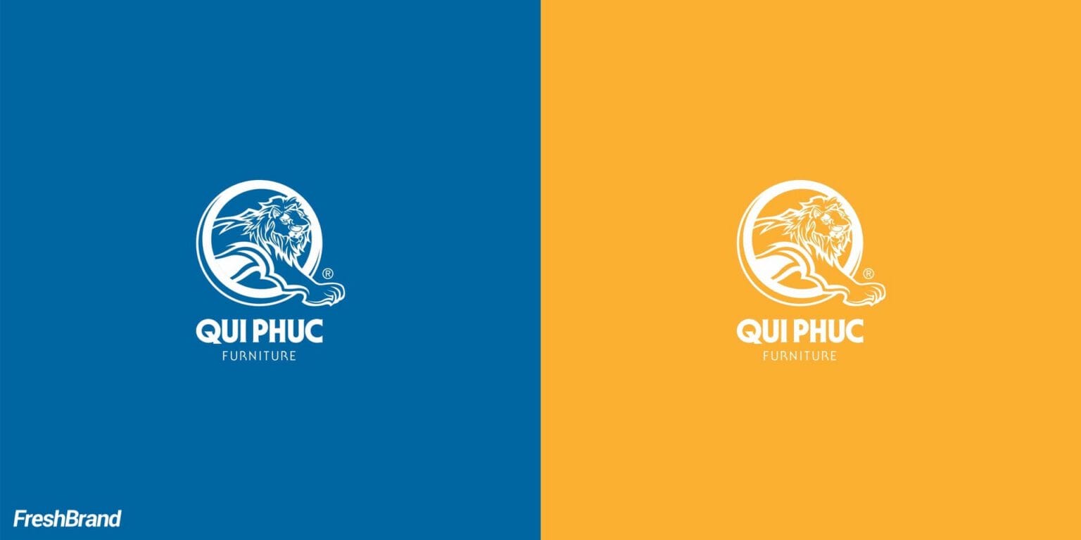 The Qui Phuc logo in reverse on blue and yellow backgrounds