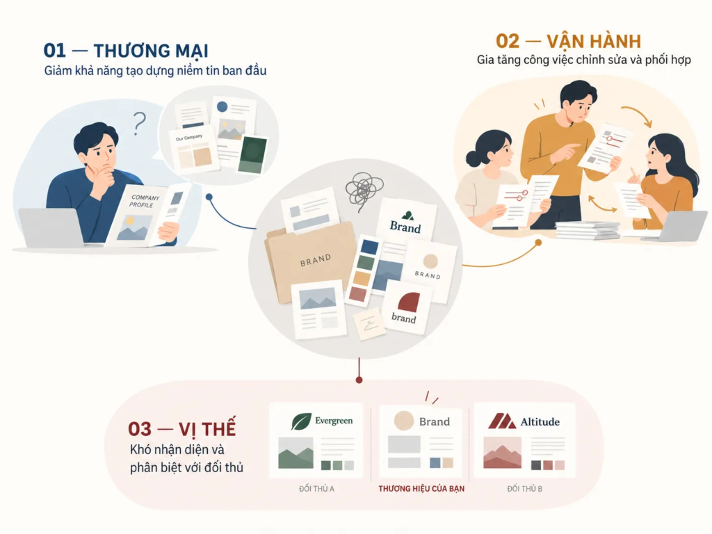 Sơ đồ ba phương diện thương mại, vận hành và vị thế có thể chịu ảnh hưởng bởi hệ thống nhận diện thiếu đồng bộ.