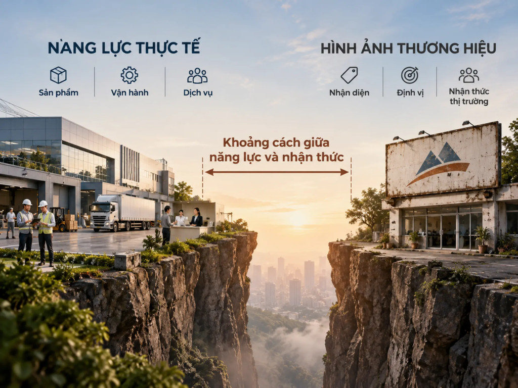 Sơ đồ đối chiếu năng lực sản phẩm, vận hành và dịch vụ với hình ảnh thương hiệu mà thị trường nhận biết.