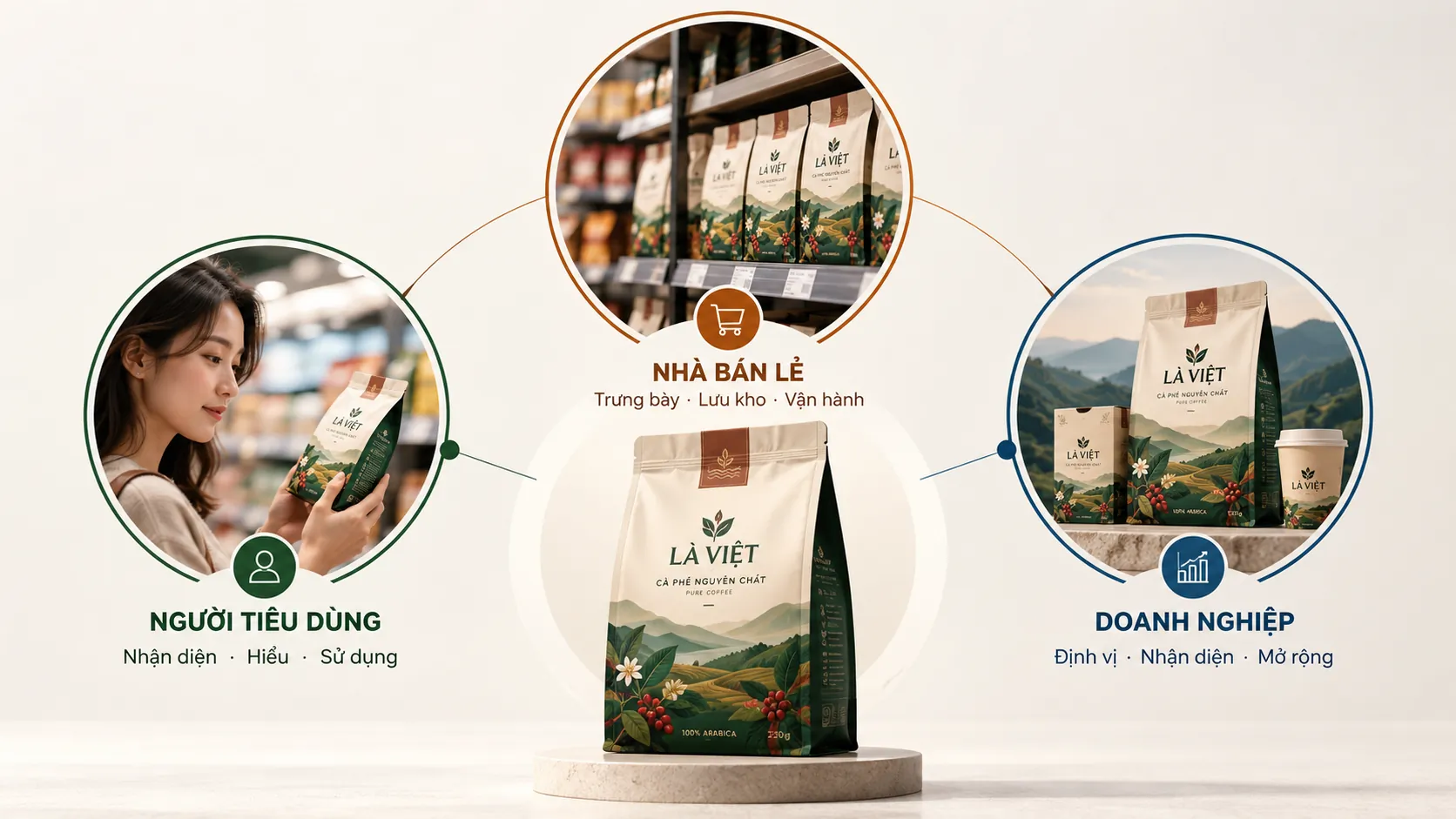 Sơ đồ ba lăng kính đánh giá bao bì từ người tiêu dùng, nhà bán lẻ và doanh nghiệp