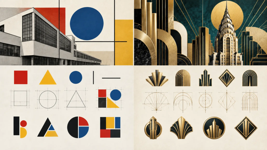 So sánh cấu trúc hình học Bauhaus và Art Deco trong ngôn ngữ thiết kế logo