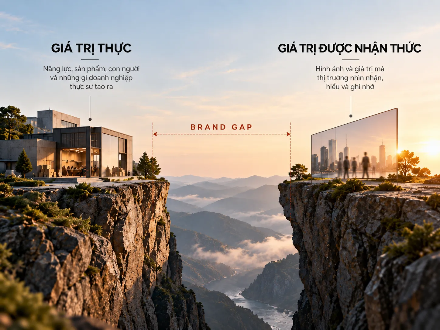 Diagram so sánh giá trị doanh nghiệp thực sự sở hữu với giá trị thị trường nhận biết