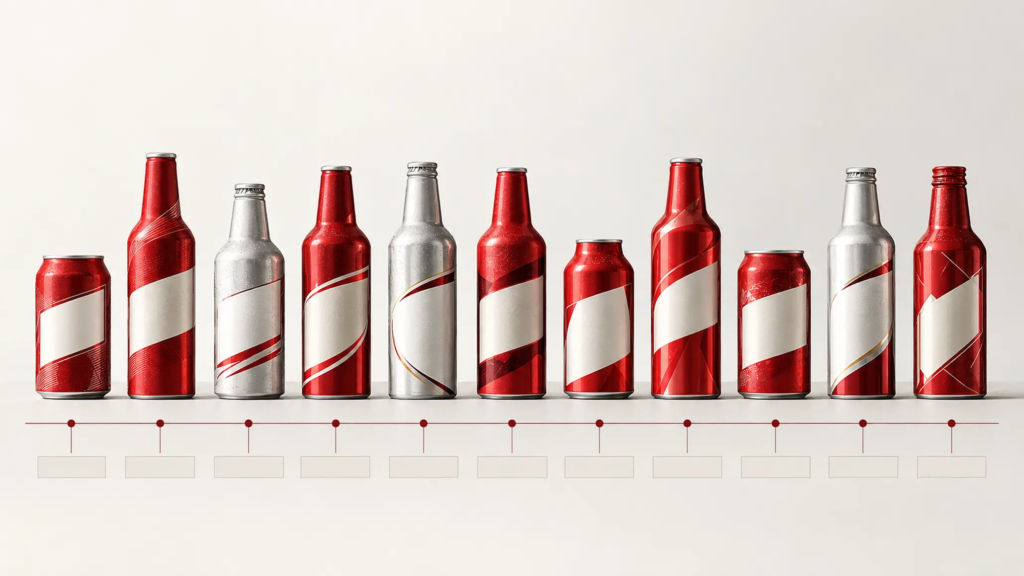 Timeline hệ thống hóa 11 phiên bản bao bì Budweiser từ World Cup 1986 đến World Cup 2026.