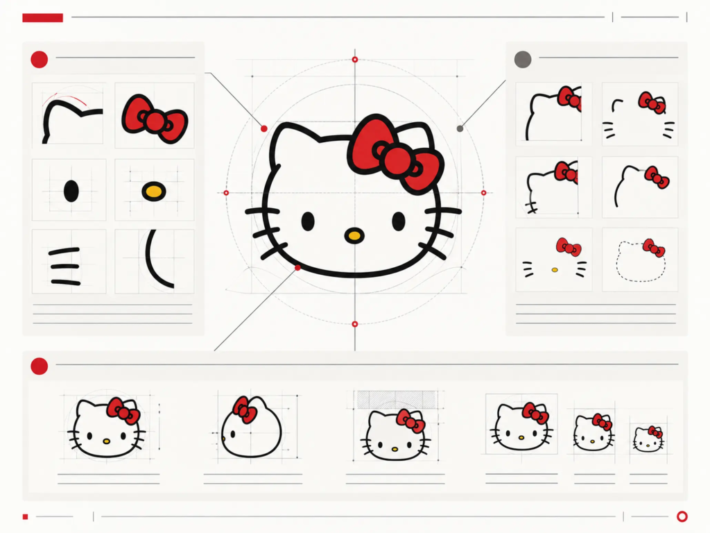 Phân tích biểu tượng Hello Kitty với các yếu tố nhận diện cốt lõi và vùng diễn giải linh hoạt