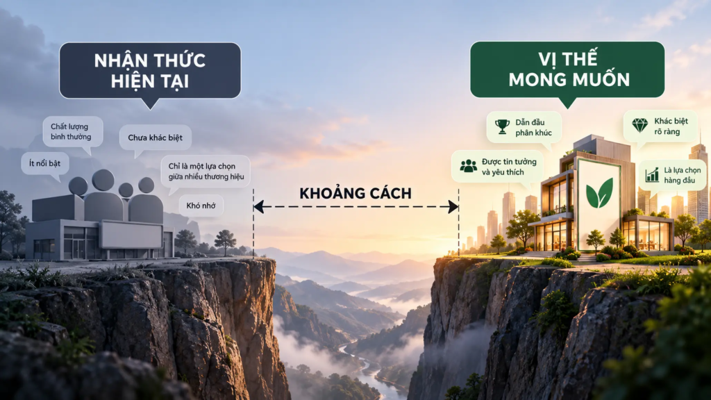Sơ đồ so sánh nhận thức hiện tại của thị trường với vị thế thương hiệu doanh nghiệp mong muốn.