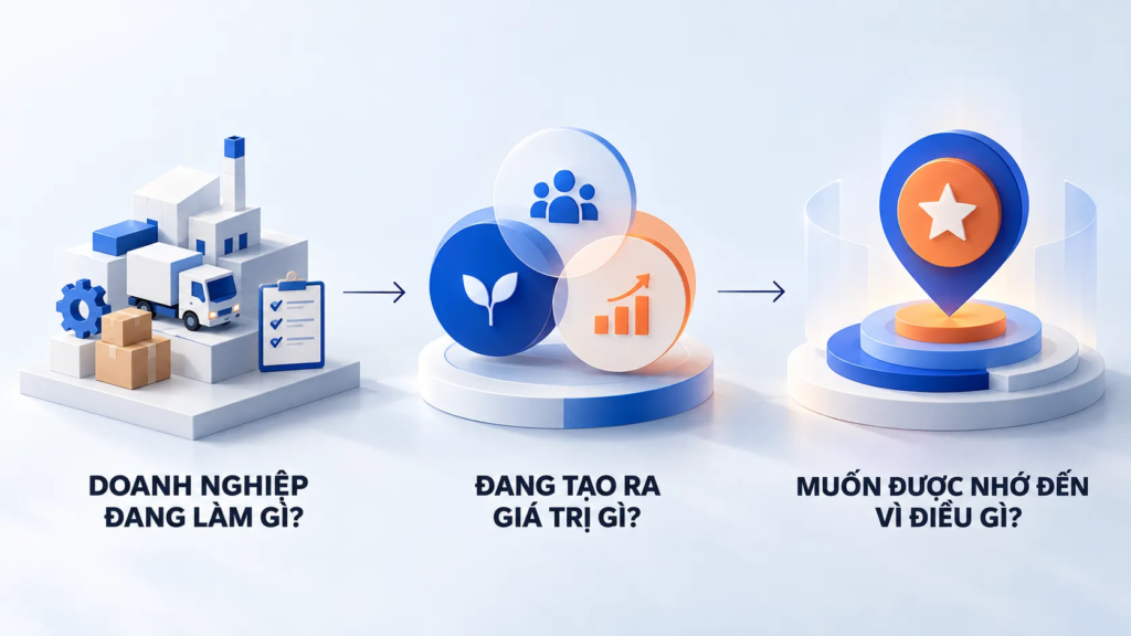 Sơ đồ ba lớp chuyển từ hoạt động doanh nghiệp đến giá trị và vị trí thương hiệu
