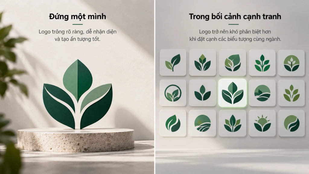 Bảng so sánh các logo giả định cùng ngành để minh họa khả năng nhận diện và phân biệt