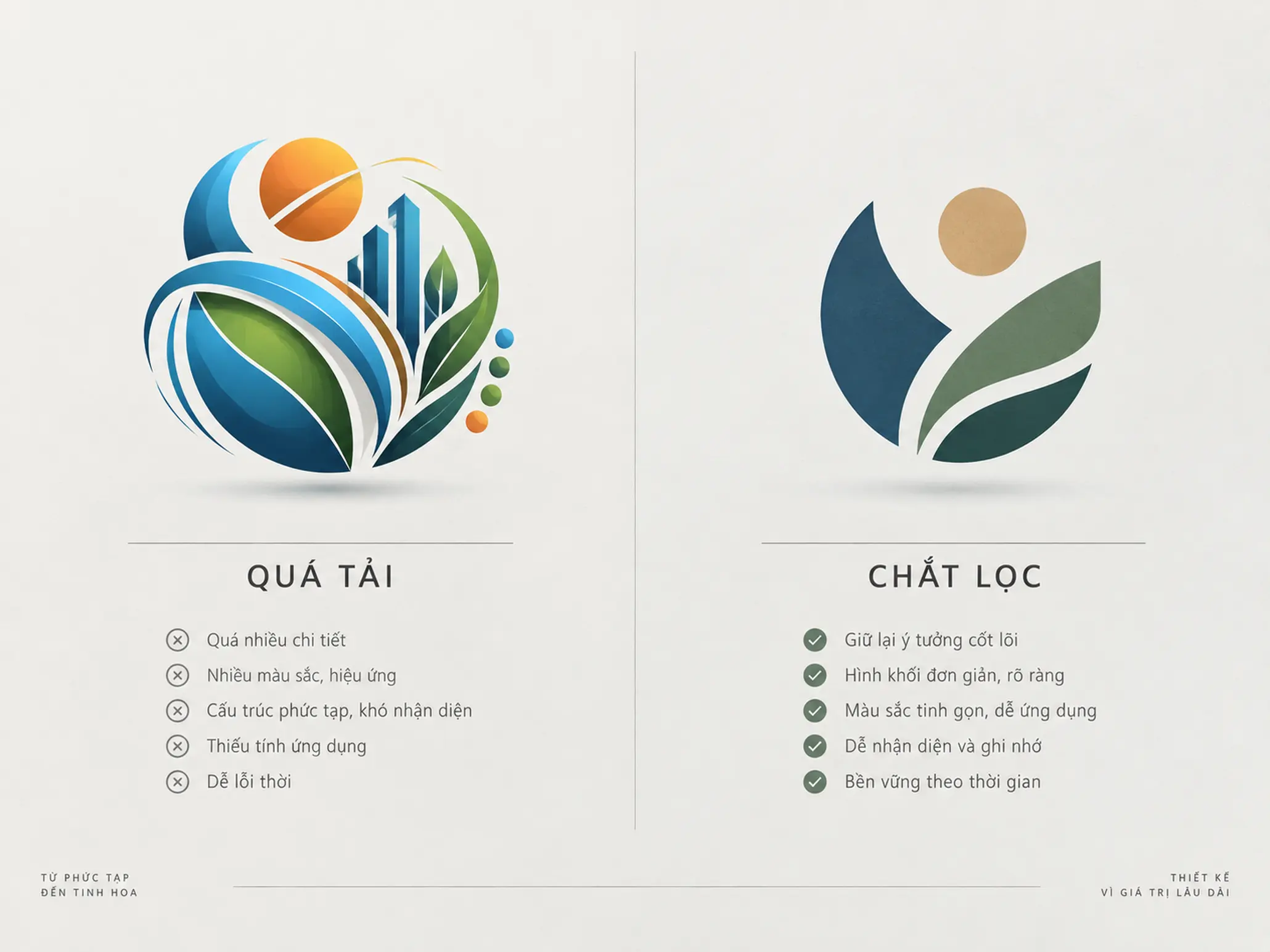 So sánh một cấu trúc logo nhiều chi tiết với phiên bản được chắt lọc và dễ nhận diện hơn