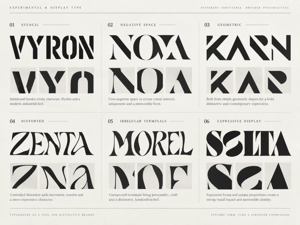 Ma trận giúp đối chiếu hướng typography với các sắc thái như thanh lịch, thực dụng, thân thiện và thử nghiệm.