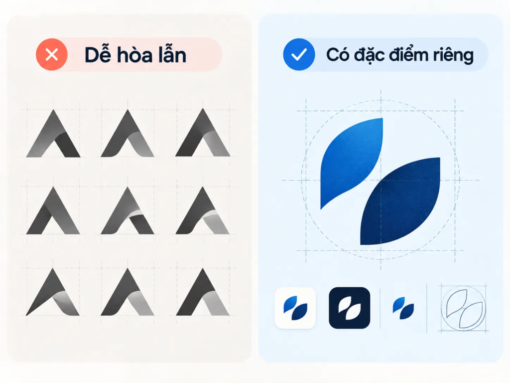 So sánh nhóm logo tương đồng với một dấu hiệu có cấu trúc riêng và dễ phân biệt hơn.