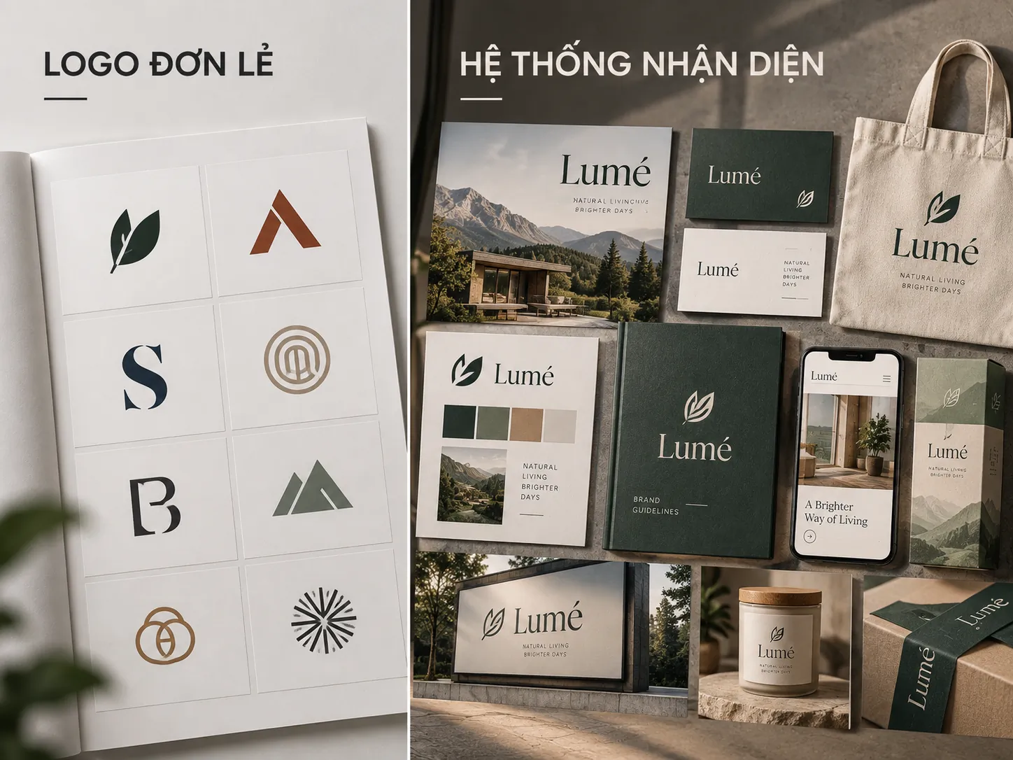 So sánh portfolio logo đơn lẻ với hệ thống nhận diện được triển khai trên nhiều điểm chạm