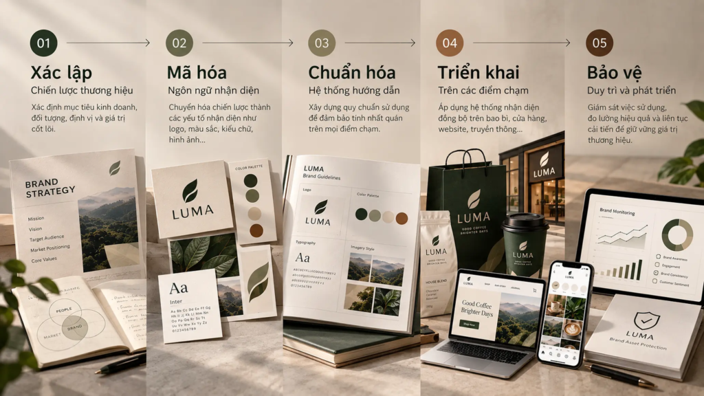 Quy trình năm bước xây dựng bản sắc từ xác lập chiến lược đến triển khai và bảo vệ