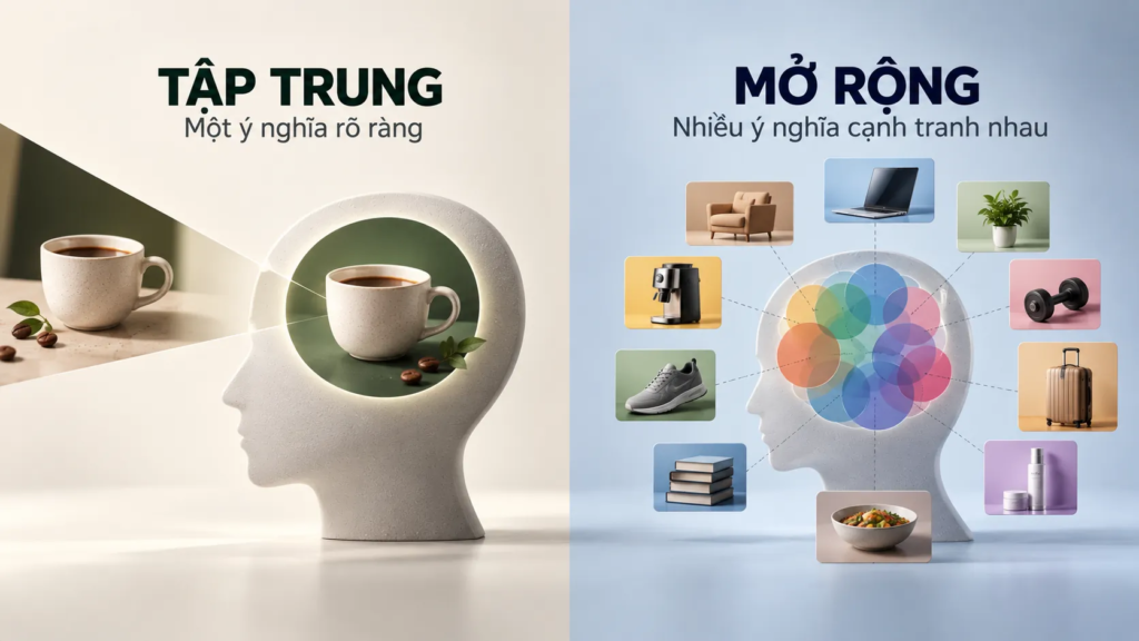 So sánh hai hệ thống thương hiệu: một bên tập trung vào vị trí rõ ràng, một bên phân tán qua nhiều lĩnh vực.
