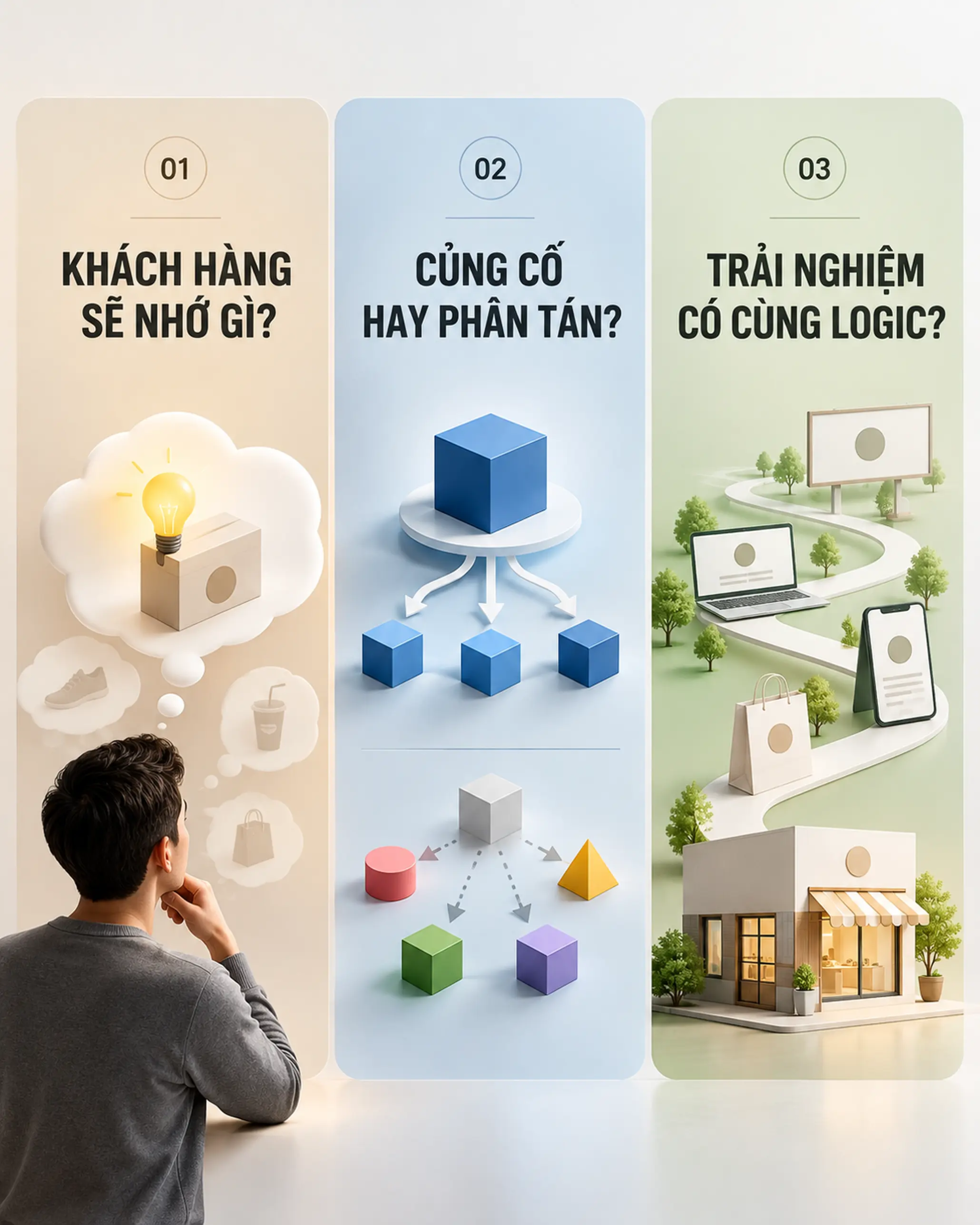 Minh họa sự khác biệt giữa danh mục dịch vụ rộng và một vị thế thương hiệu rõ ràng.
