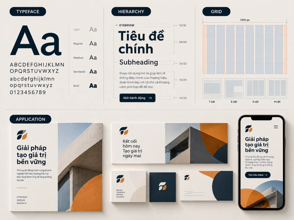 Typography được tổ chức trên hệ thống lưới với cấp bậc và khoảng cách rõ ràng