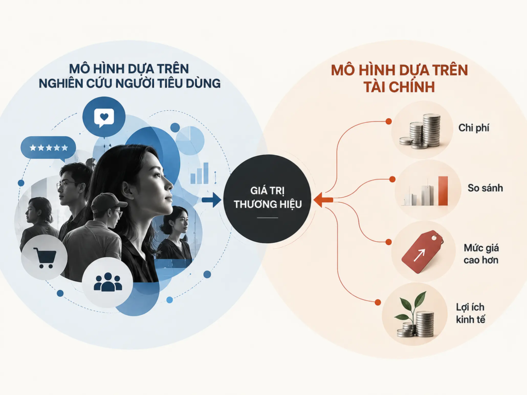 Sơ đồ phân loại mô hình định giá thương hiệu theo nghiên cứu người tiêu dùng và các phương pháp tài chính.