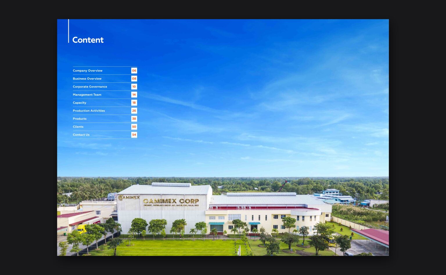 Trang mục lục trong hồ sơ năng lực CAMIMEX