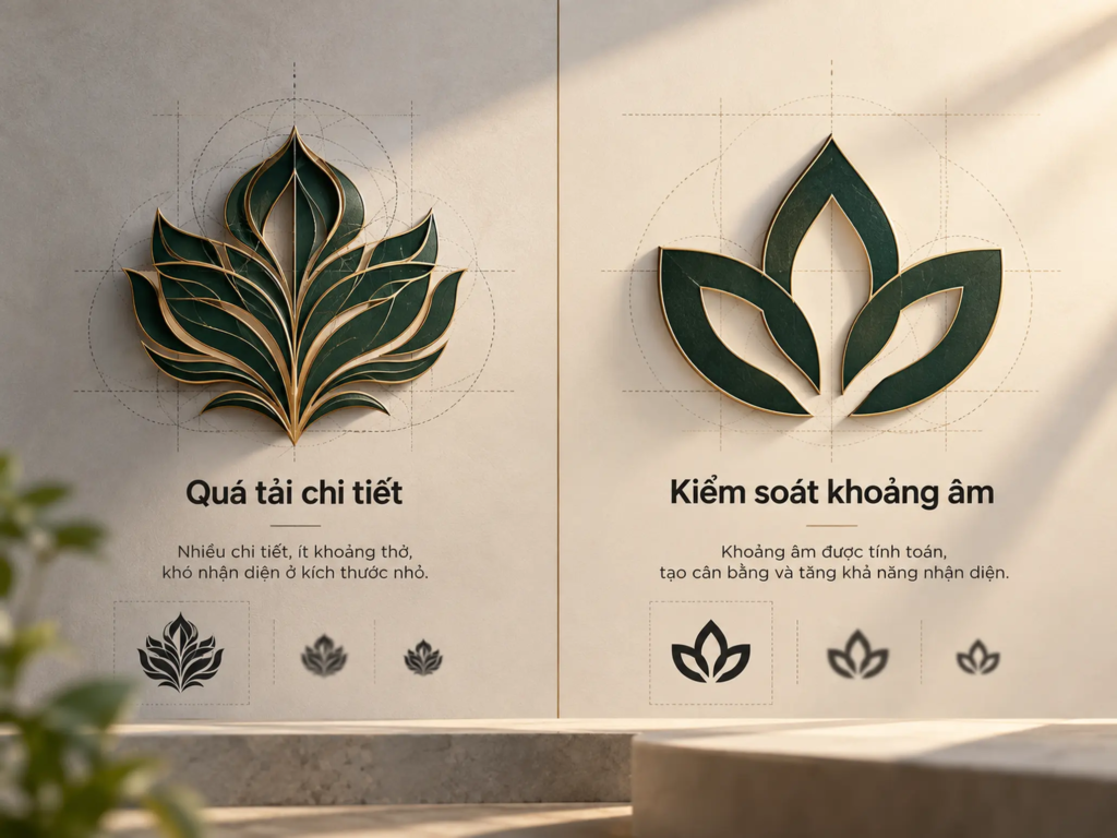 So sánh hai cấu trúc logo để minh họa vai trò của khoảng âm và cân bằng thị giác