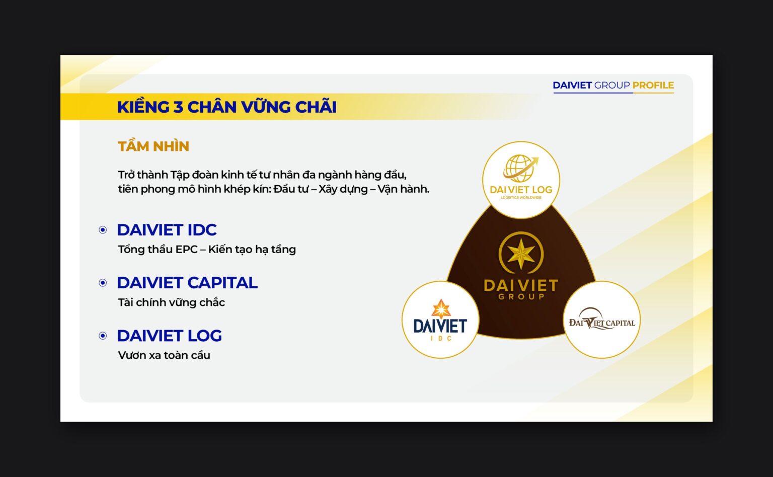 Trang ba trụ cột trong hồ sơ năng lực Đại Việt Group