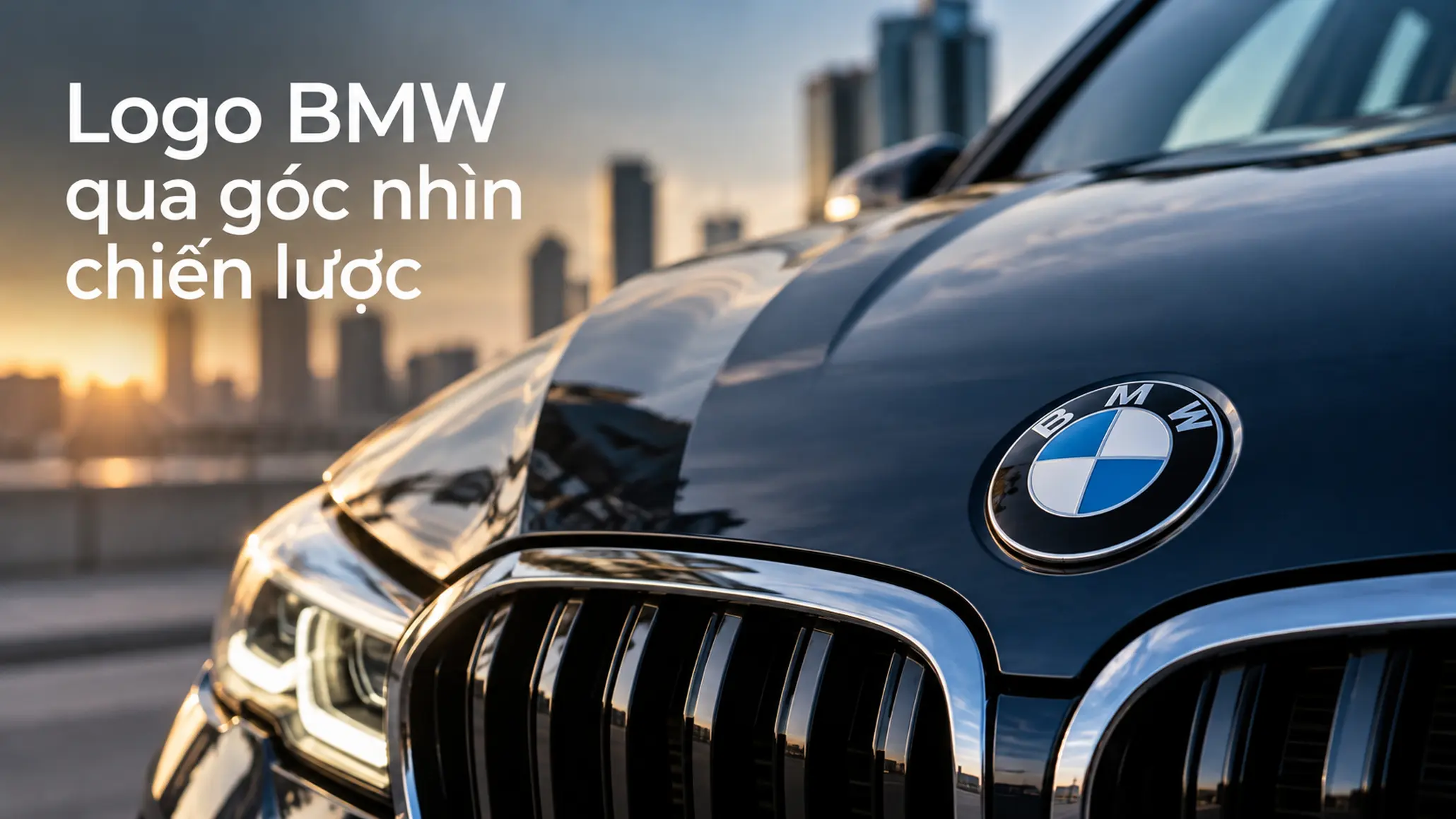 Logo BMW trên phần đầu xe, minh họa vai trò của biểu tượng trong hệ thống nhận diện thương hiệu.