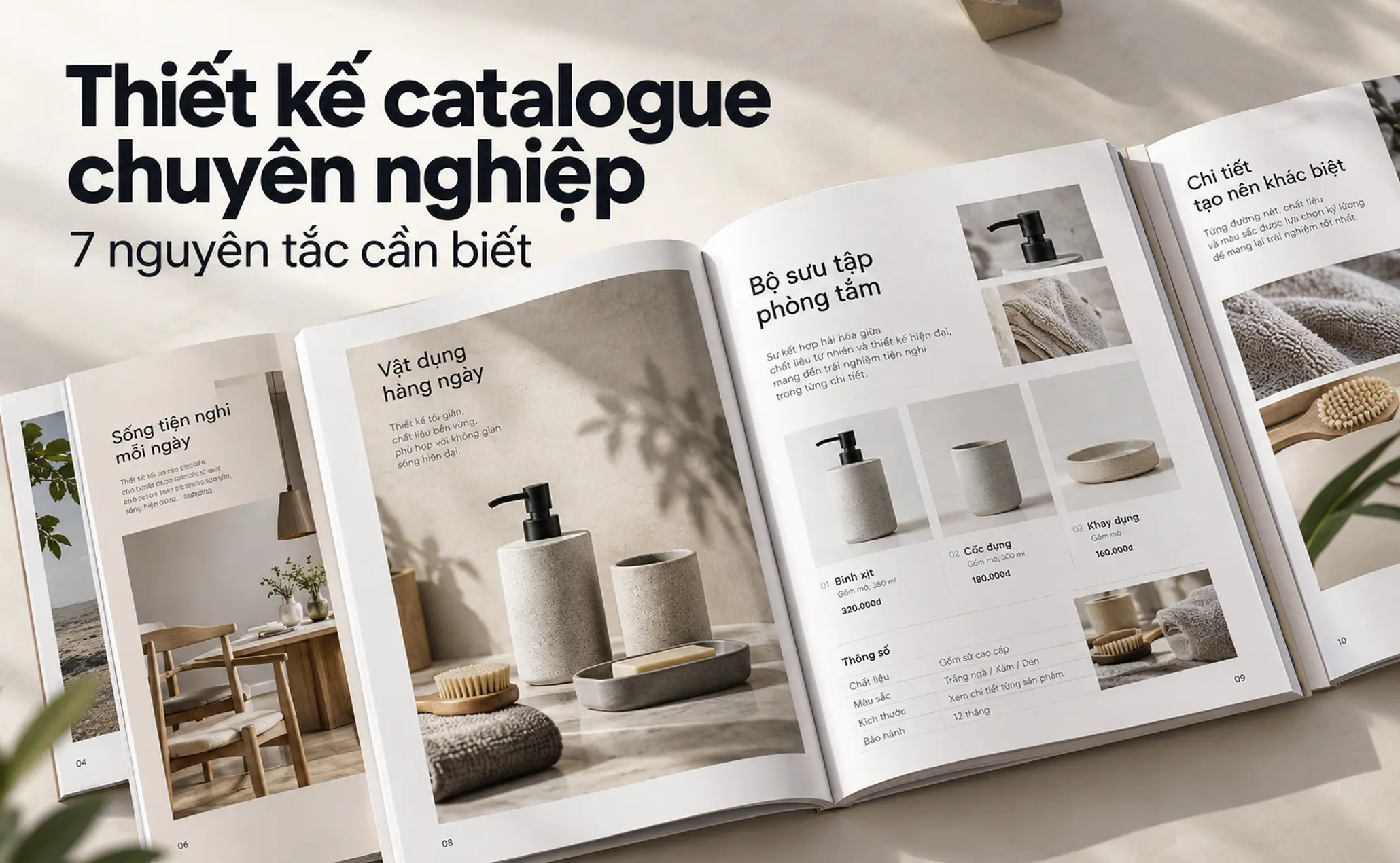 Catalogue sản phẩm mở nhiều trang với bố cục hình ảnh, tiêu đề và thông tin được sắp xếp rõ ràng.