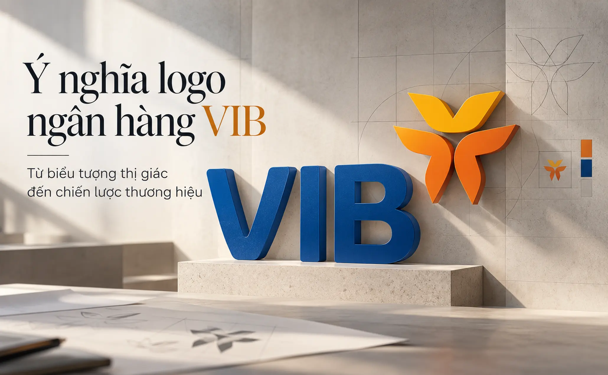 Logo ngân hàng VIB trong bài phân tích về cấu trúc thị giác, định hướng thương hiệu và ý nghĩa biểu tượng.